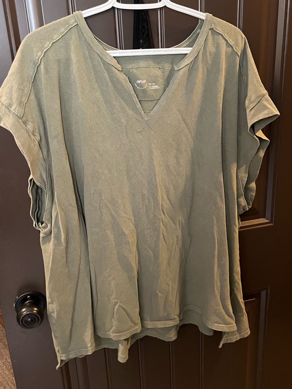 aerie Olive Green Relaxed V-Neck Short Sleeve Tee